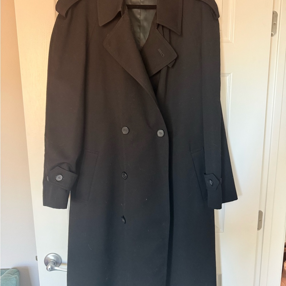 Vintage Pierre Balmain 100% Wool Black Double-Breasted Trench Coat